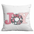 Christmas pillow cover featuring pink JOY lettering and a festive holiday wreath design - JOY Wreath