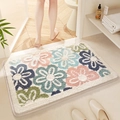 Floral tufted bath mat with blue and pink flowers on cream non-slip absorbent rug - Floral Mood