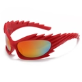 Futuristic winged sports sunglasses with red frame and orange iridescent lenses - Red Frame Red Mirror