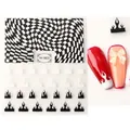 3D nail stickers model TH-0822 with black and white flame and checkerboard patterns - TH-0822 (Black & White Checkerboard/Flame)
