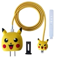 Pikachu themed silicone protector set for 20W charger with yellow spiral cable wrap - Pikachu / Five-Piece Set