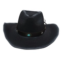 Zwarte strooien cowboyhoed met turquoise lederen band voor zonwering op het strand - Eén maat / Zwart met Windtouw (Ruit Turkoois)