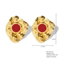 Vintage 18k gold plated stainless steel stud earrings with red oil drip texture - Red