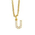 Detail of gold-plated necklace with capital letter U pendant paved with cubic zirconia - Letter U / Gold