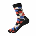 Wadenhohe Baumwollsocken mit geometrischen Farbmustern in Schwarz, Rot und Blau - Schwarz Rot Blau Beige Geometrischer Block (237)