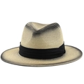 Detailansicht Strohhut Fedora mit schwarzem Farbverlauf und breitem schwarzem Band - M (56-58cm) / Hellbeige Grauer Verlauf (04)