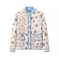 Gesteppte Baumwolljacke mit Blumenmuster in Creme und blauem Randbesatz - S / Milchweiß