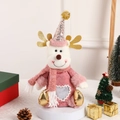 Pink and white reindeer plush Christmas gift bag with golden horns for holiday decor - Christmas Reindeer