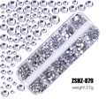 Flatback clear resin rhinestones kit in a 12-grid storage box for nail art DIY designs - Transparent (ZSHZ-879)