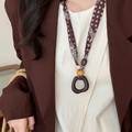 Ethnic wood pendant necklace with floral cord and irregular resin ring charm - Vintage Paisley Pattern With Heart Pendant