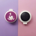 Portable folding hairbrush with mirror featuring white case and purple swan pattern - Purple Crown Swan