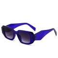 Fashionable dark blue transparent square sunglasses with grey gradient lenses and wide temples - Transparent Blue Frame Grey Lens