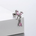 Silver bow stud earring with three pink pear-cut crystals and a drop pendant style - Bow Pink Zircon Style (A36-2#)