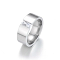 Silver wide-band ring featuring a rectangular zircon stone in a modern minimalist style - US 6 / Silver