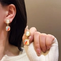 Retro golden drop earrings featuring colorful striped enamel and beige opal stones - Opal Multicolor Stripe