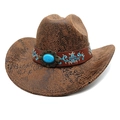 Cappello da cowboy marrone motivo pitonato con pietra turchese e ricamo floreale - M (56-58cm) / Cachi Serpente