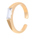 Minimalist gold open ring featuring a rectangular cut clear gemstone for women - KC Gold Rectangular White Gem Style (WG-1210)