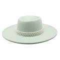 Detail of mint green wool fedora hat featuring three rows of woven pearl trim - Adult 57-59cm / Mint Green