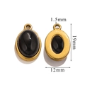 Oval gold stainless steel pendant with black natural stone inlay, 19x12mm size - Large Black