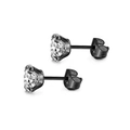 Black titanium steel ear studs with round cubic zirconia and six-prong butterfly backs - 3mm / Black White Zircon