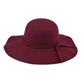 Detail of burgundy wool felt wide brim hat featuring a decorative ribbon bow - Adult 57-60cm / Wine Red Wavy Edge