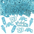 Blaues Glitzer Konfetti Set mit Schulmotiven und Endlich Schulkind Schriftzug - Blau