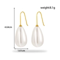 Pendientes dorados con perlas blancas, diseño de gota para mujer, 4,64 cm de largo - ER-1264 Gancho de Perla Gota de Agua Dorado