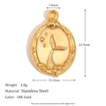 Macro shot of 18K gold plated stainless steel mermaid tail embossed oval pendant with dimensions - Sea Fish Tail Pendant - Gold