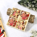 Detail of wooden gingerbread man ornaments set in a box with festive pine and red berries - Colorful Male Gingerbread Man 4-Grid Set