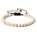 6mm white marble stone bead bracelet with adjustable black woven cord for men and women - Beige Turquoise