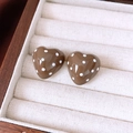 Close-up of brown heart earrings with white polka dots in a velvet jewelry box - 8# Silver Needle Brown Heart