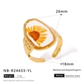 Detailed size specifications for handmade gold stainless steel ring with yellow dried flower - Yellow Oval Dried Flower Style (NB-R24433-YL)