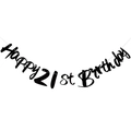 Elegant black Happy 21st Birthday banner with string for party decoration - 21st Birthday Glitter Style / Black