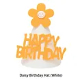 White felt daisy birthday party hat with happy birthday letters for baby photography - Daisy Birthday Hat - White