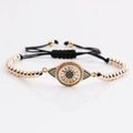 Adjustable Evil Eye woven bracelet with colorful zircon stones and gold-plated metal beads - Evil Eye / Mixed Color Chain