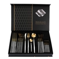 24-piece gold and white stainless steel cutlery set presented in a black gift box - Portugal Style (24Pcs Set/Flip Case) / Platinum