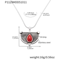 Collar de acero plateado con colgante en D, gota de esmalte rojo y dimensiones - 45+5cm / Color Acero