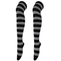 Women's thigh high striped socks in black and grey pattern for cosplay fashion - One Size / Wide Stripe / Grey/Black