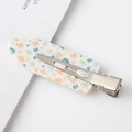 Detail of leaf-shaped hair clip with colorful speckles and silver crocodile base - 2# Leopard Floral / White Base
