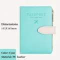Mint green RFID passport wallet in PU leather with buckle closure and plane icon - Snap Button Style / Cyan
