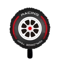 Detailed view of racing tire foil balloon with black background and red racing stripes - Red Stripe Tire