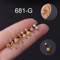 Set of 8 gold stainless steel ear studs including flower, snake, and bee designs - Curved Bar Style (4#) / Gold