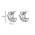 Detail of silver floral earrings with pink and yellow gems, size 15mm by 10mm - E4218P-Silver Hollow Flower Vine