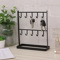 Modern black metal key organizer stand with two rows of hooks and bottom jewelry tray - 10 Hooks / Black