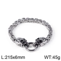 Bracciale da uomo con teschi in acciaio inossidabile e catena bizantina, 215x6mm - Colore Acciaio (KB108234-Z)