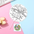 DIY kids coloring fan with farm scene patterns and clear handle on creative background - Happy Pasture