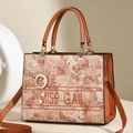 Braune bestickte Damenhandtasche mit Blumenmuster und Sternanhänger im Vintage-Stil - Erdgelb