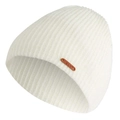 Berretto invernale in maglia a coste bianco crema con etichetta logo in pelle marrone - Taglia Unica(Regolabile) / Bianco