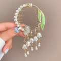 Fermaglio per capelli con nappe a mughetto, farfalla di strass e perle fini - J76 Farfalla Verde Nappa Molletta a Griffe