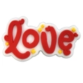 Red and white LOVE charm for clog shoes with yellow star accents made of durable silicone - EU 21